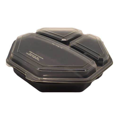 Salatbox 3-get. schwarz mit anh. Deckel - 160 St.